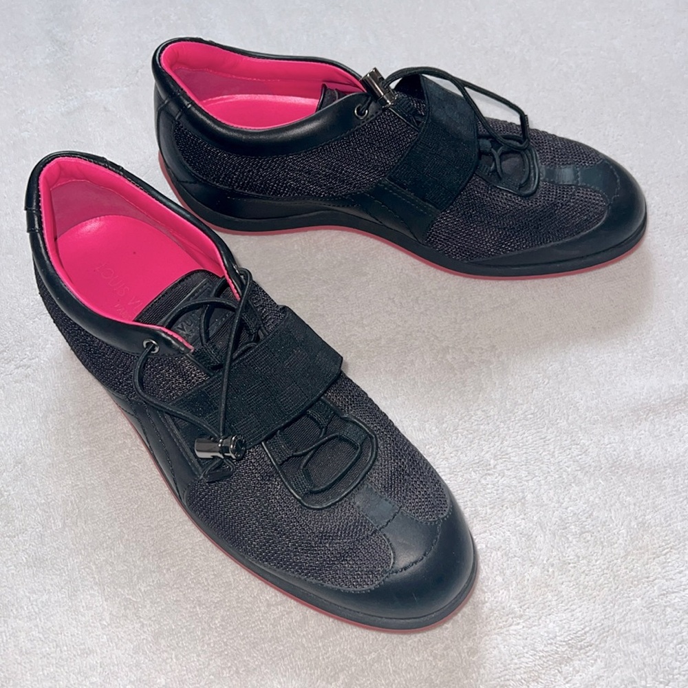 Louis Vuitton Monogram Leather Canvas Sneaker Black Size 38